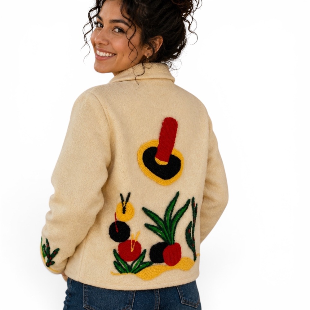 Vintage La Muchacha Shepherd Bros Wool Jacket Cream Embroidered Desert Sombrero